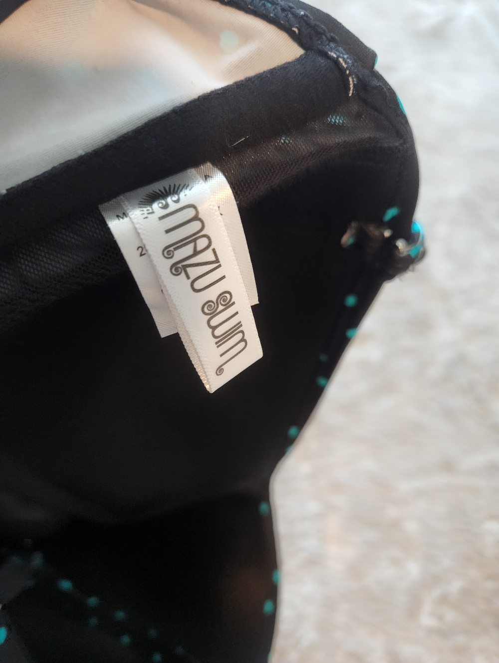 Classic Black Polka-Dot Swimdress with Teal Ruffle - Picture 3 of 5